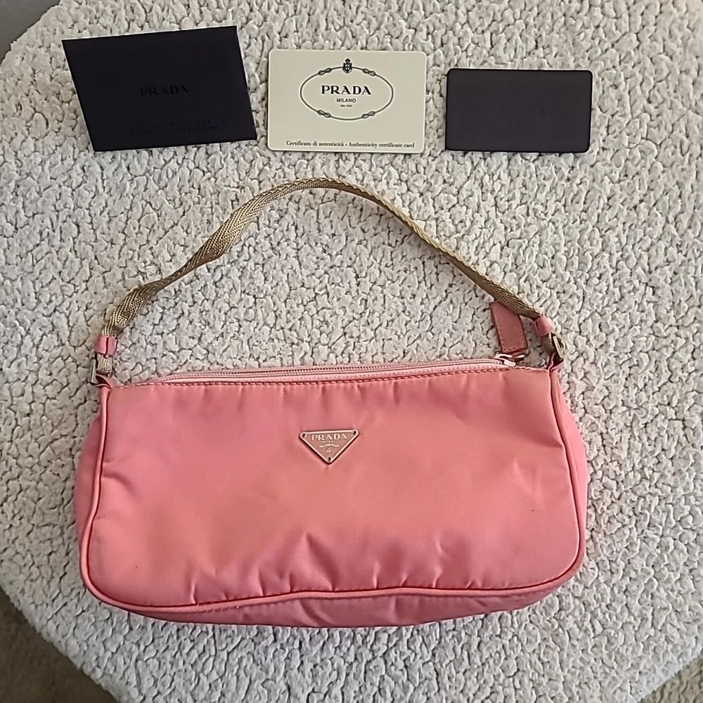 Prada Pink Tessuto Nylon Mini Shoulder Bag Y2K Vintage Authentic - Picture 2 of 12